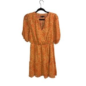 Max + Ash Orange Floral Mini Dress Womens Large Gold Clip Dot Boho‎ Summer
